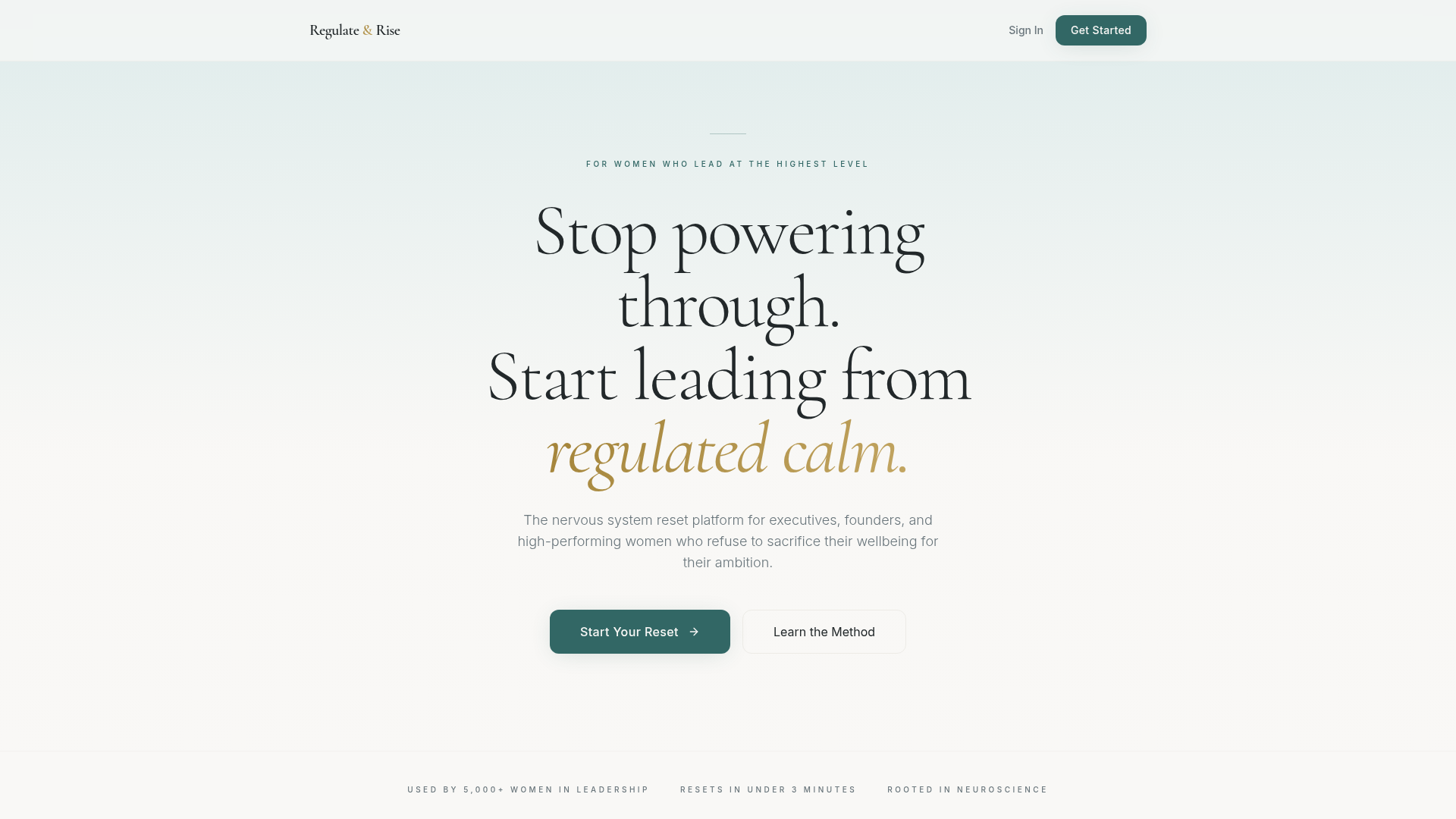 Regulate N Rise app — nervous system reset platform for high-performing women leaders